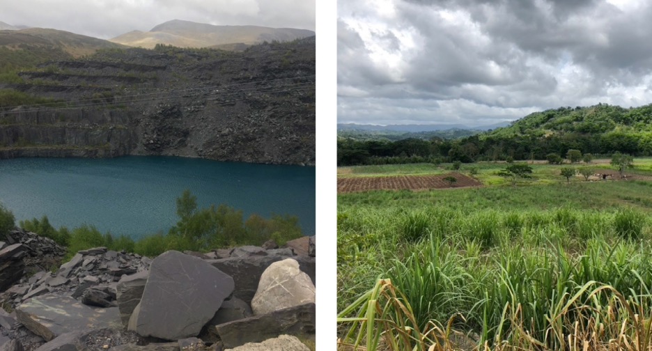Penrhyn Quarry, North Wales (l), sugar cane in Pennants, Clarendon, Jamaica (r). Photographs by author. 