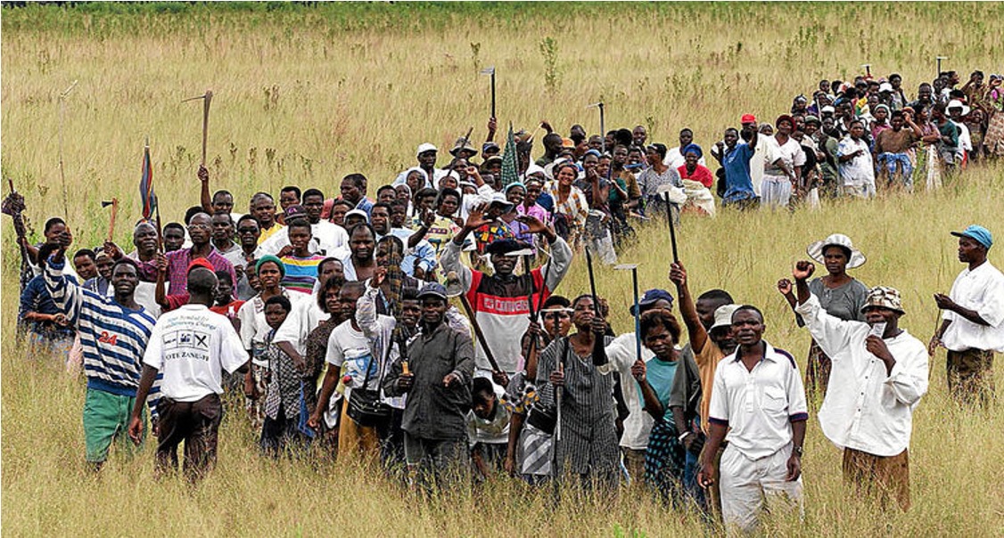 Farm workers protesting for land. Image adopted from the Mail and Guardian Newspaper, 28 February 2014. 