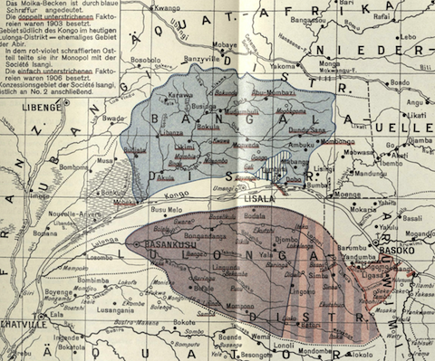 Map of the Historical Boundaries of the ABIR and Anversoise Rubber Concessions / Heinrich Jakob Waltz, Das Konzessionswesen im Belgischen Kongo Veroffentlichungen des Reichskolonialmts, No 9, G Fischer Jena, 1918.