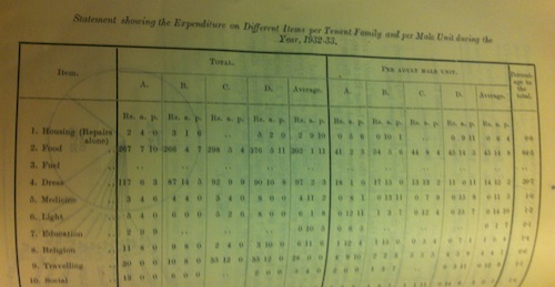 Sample household budget of a Punjabi peasant (1932-33). Punjab Archives, Lahore, Pakistan  