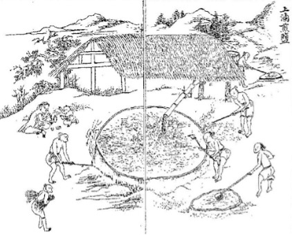  上滷煎鹽圖 Illustration "Filling in the brine to boil it down to salt" from Aobotu 熬波圖 "Illustrated boiling of sea water", an illustrated book about salt production written during the Yuan period 元 (1279-1368) by Chen Chun 陳椿 (1293-1335). Source of image: http://www.chinaknowledge.de/Literature/Science/aobotu.html